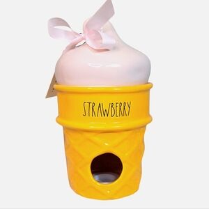 NEW • RAE DUNN • Strawberry Ice Cream Cone • Ceramic Birdhouse